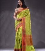 Lime Green Katan Silk Handwoven Saree With Zari Woven Designs