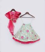 Green Embroidery Georgette Lehenga with Velvet Choli and Dupatta