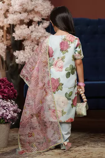 Blue Floral Print Kurti and Pant