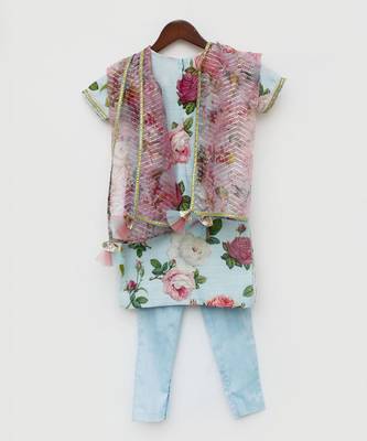 Blue Floral Print Kurti and Pant 5