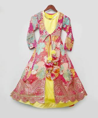 Yellow Anarkali with Printed Georgette Jacket 1