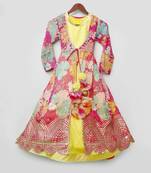 Yellow Anarkali with Printed Georgette Jacket