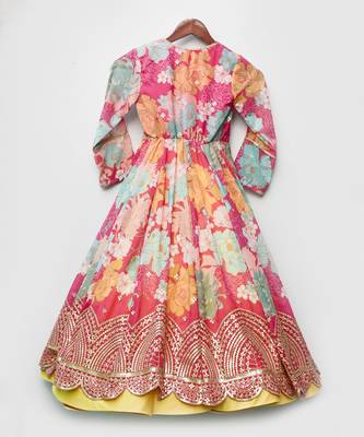 Yellow Anarkali with Printed Georgette Jacket 2