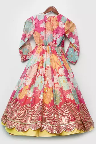 Yellow Anarkali with Printed Georgette Jacket