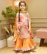 Pink Georgette Print Kurti and Orange Ghagraa with Dupatta