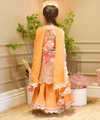 Pink Georgette Print Kurti and Orange Ghagraa with Dupatta 2
