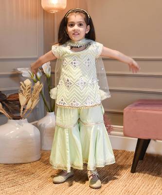 Green Gotta Embroidery Kurti Sharara 1