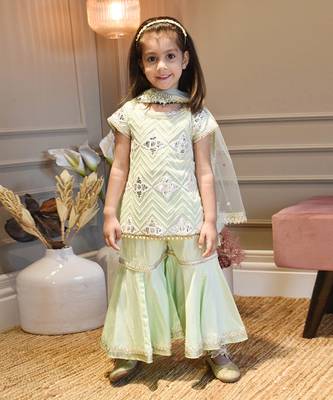 Green Gotta Embroidery Kurti Sharara 2
