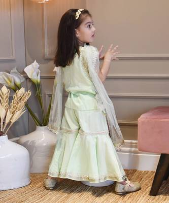 Green Gotta Embroidery Kurti Sharara 3