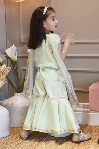 Green Gotta Embroidery Kurti Sharara