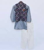Velvet Printed Jacket with Kurta and Pant
