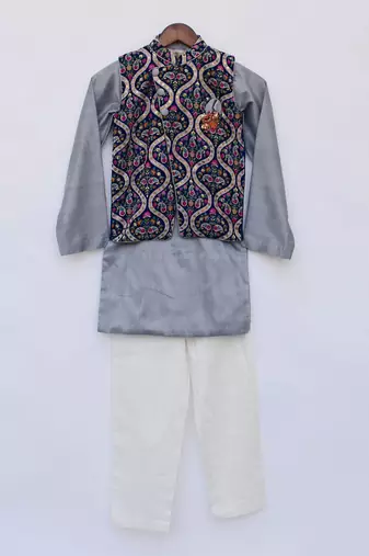 Velvet Printed Jacket with Kurta and Pant