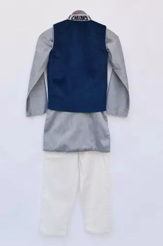 Velvet Printed Jacket with Kurta and Pant