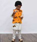 Off white Kurta and Pant with Scooter Print Jacket