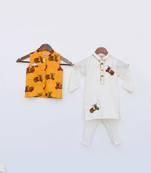 Off white Kurta and Pant with Scooter Print Jacket