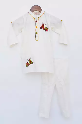 Off white Kurta and Pant with Scooter Motif