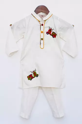 Off white Kurta and Pant with Scooter Motif