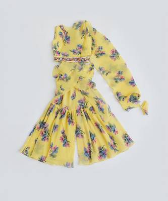 yellow Pleated Georgette Print Sharara Set 1