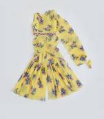 yellow Pleated Georgette Print Sharara Set