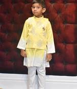 Yellow Embroidery Jacket and Shaded Kurta and Pant for Boys