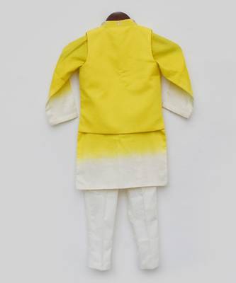 Yellow Embroidery Jacket and Shaded Kurta and Pant for Boys 6