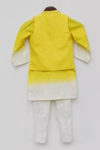 Yellow Embroidery Jacket and Shaded Kurta and Pant for Boys