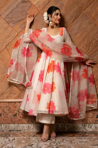 Carnation Off White Anarkali Set