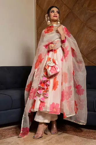 Carnation Off White Anarkali Set
