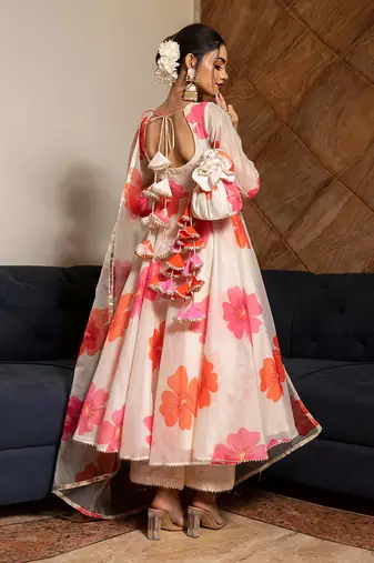 Carnation Off White Anarkali Set