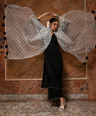 Polka Dot Black Kurta Set 1