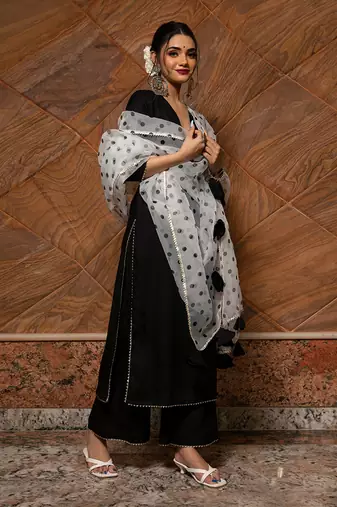 Polka Dot Black Kurta Set