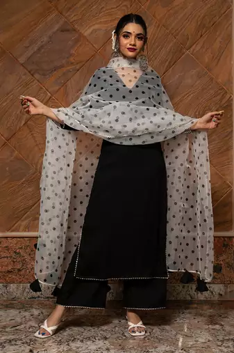 Polka Dot Black Kurta Set