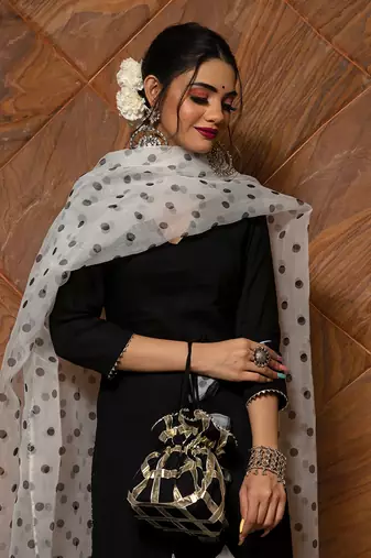 Polka Dot Black Kurta Set