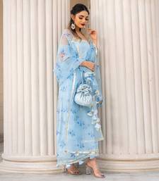 Sky Blue Cotton Silk Thread and Gota Patti work Kurti Set
