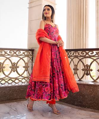 Tara Orange Printed Anarkali Set 1
