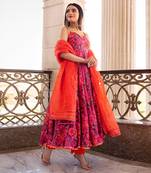Tara Orange Printed Anarkali Set