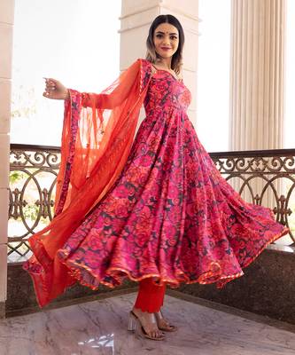 Tara Orange Printed Anarkali Set 2
