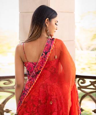 Tara Orange Printed Anarkali Set 3