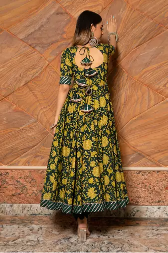 Idika Green Block Anarkali Set