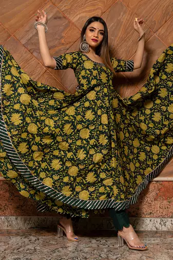 Idika Green Block Anarkali Set