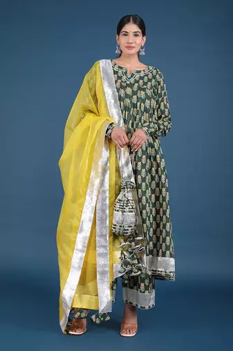 Aafia Block Printed Anarkali Set