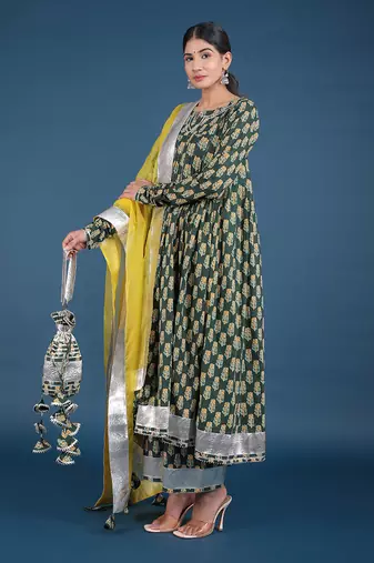 Aafia Block Printed Anarkali Set