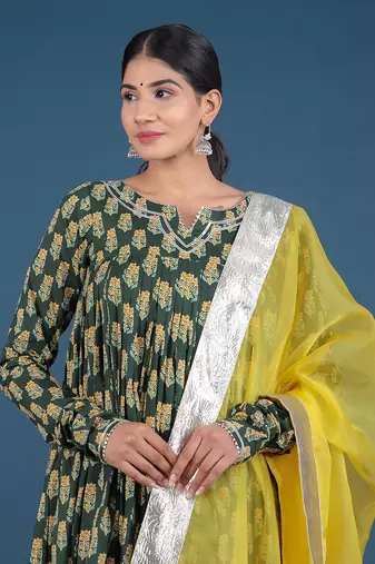 Aafia Block Printed Anarkali Set