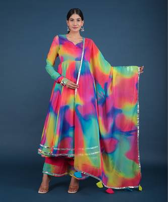 Rainbow Organza Anarkali Set 1