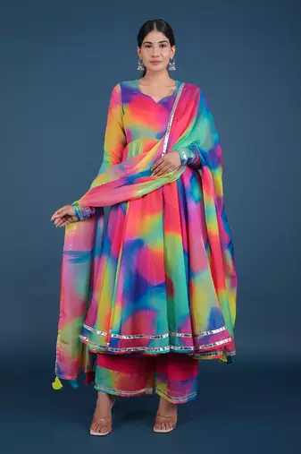 Rainbow Organza Anarkali Set