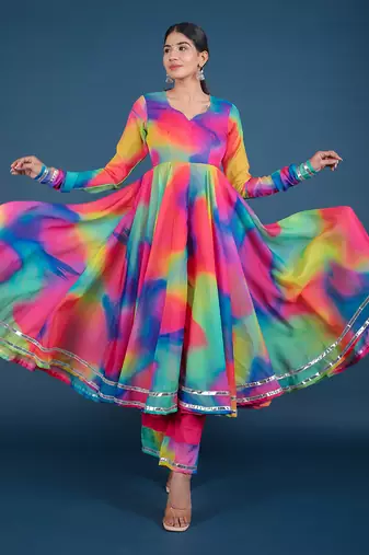 Rainbow Organza Anarkali Set