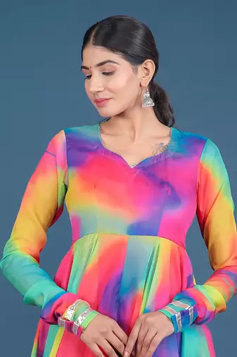 Rainbow Organza Anarkali Set
