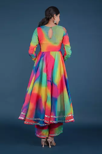 Rainbow Organza Anarkali Set