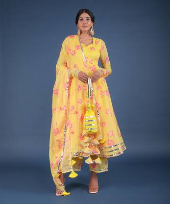 Yellow Oleander Organza Anarkali Set 2