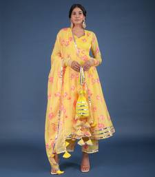 Yellow Oleander Organza Anarkali Set